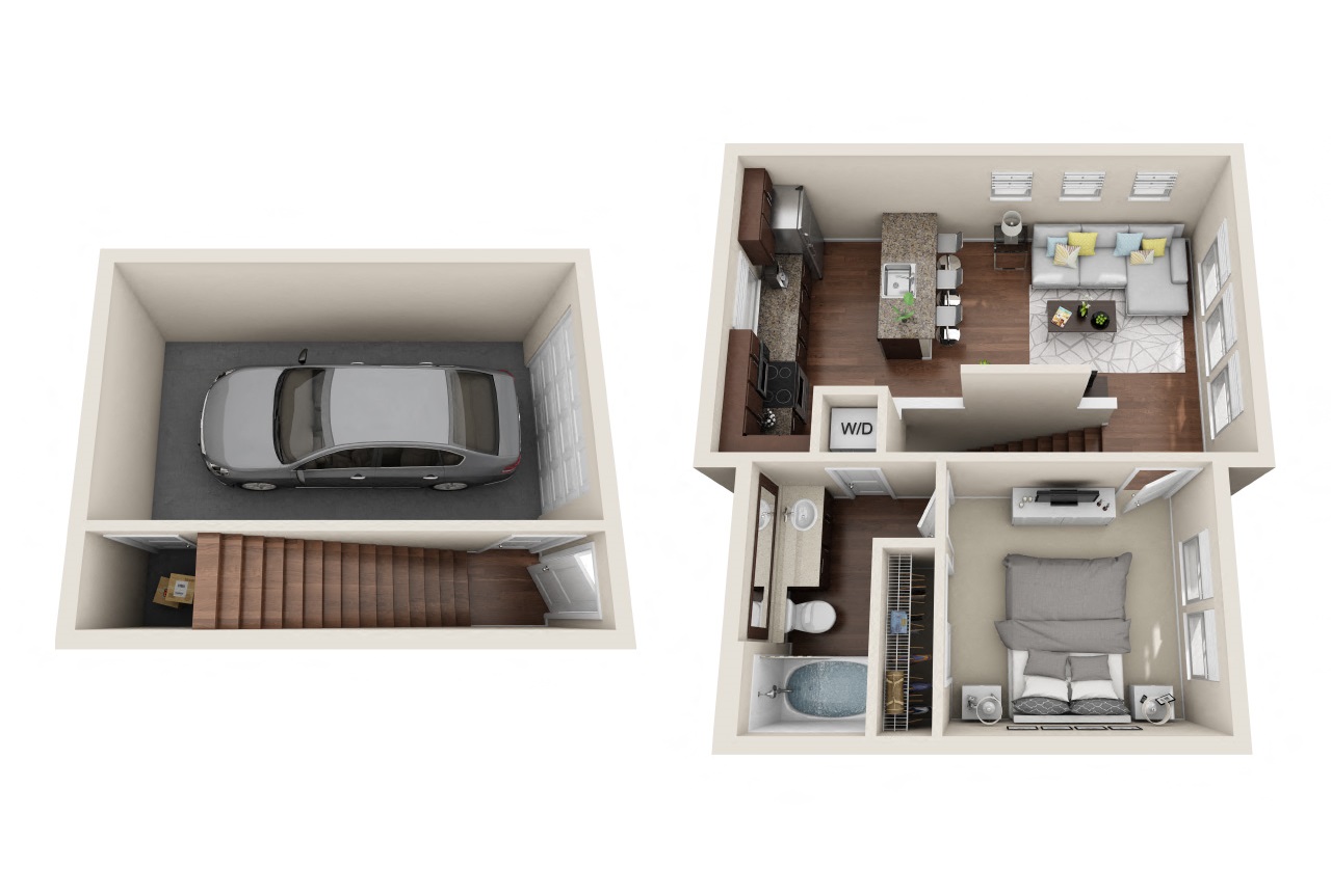 Floor plan for 1 bed, 1 bath, 647 sqft
